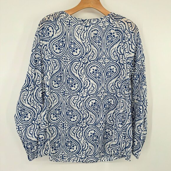 Talbots Long Sleeve Blouse blue pattern Yellow Beaded Embellishment size medium - Picture 11 of 11